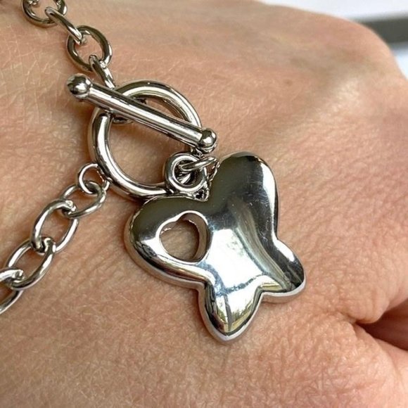 Silver Pave Butterfly charm Bracelet Rolo Toggle - Picture 5 of 10